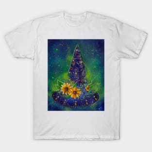 Sunflower Halloween witch hat by Renee Lavoie T-Shirt